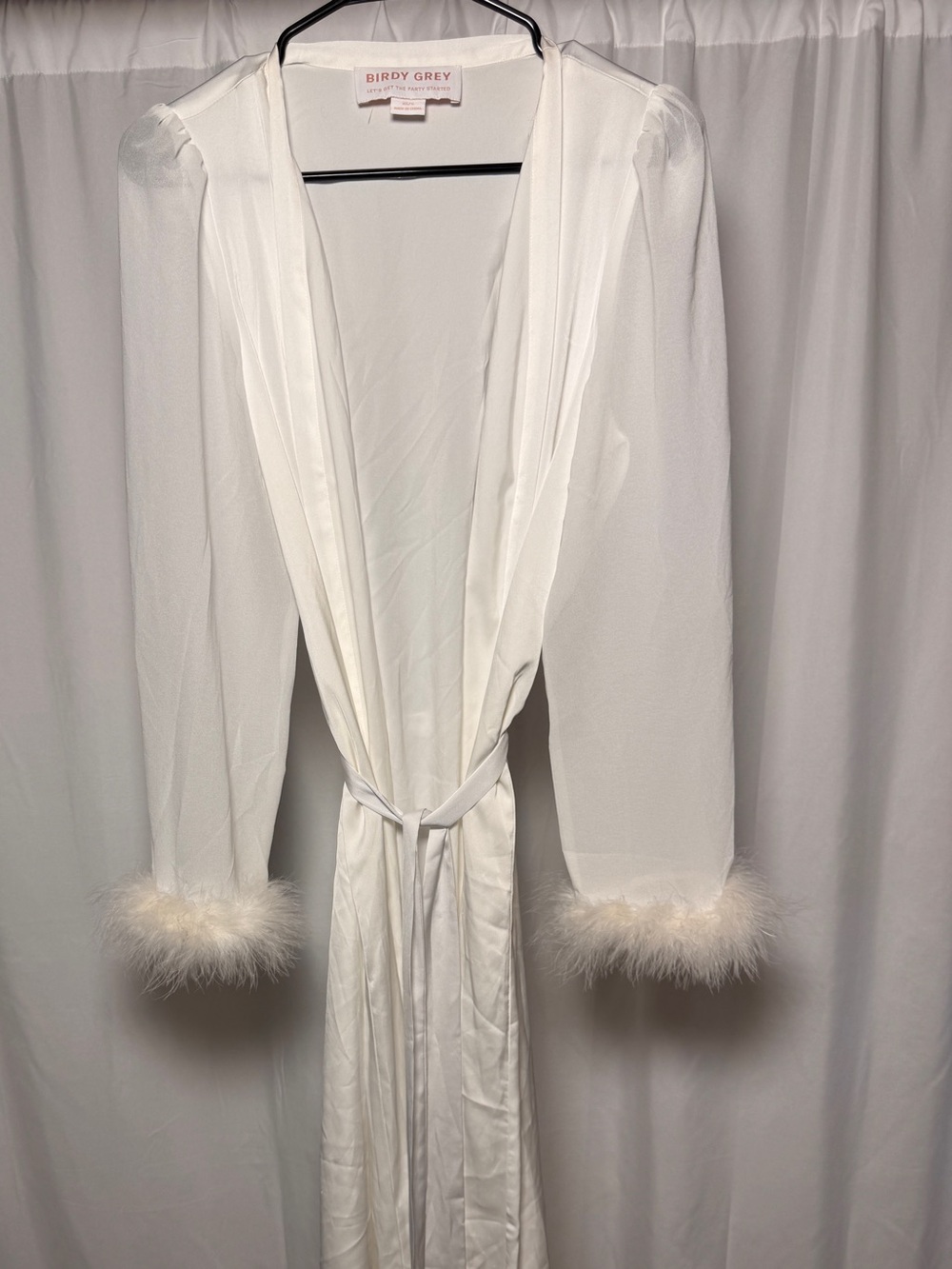 Birdy Grey Paulina White Feathered Robe XS/S Bridal Floor Length